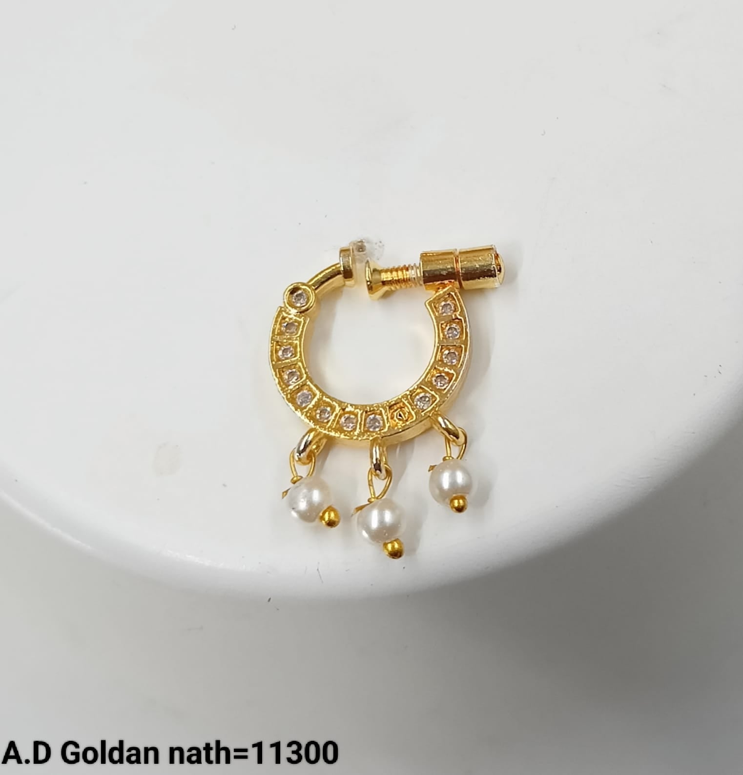 Traditional And Ethnic Gold Plated With Pearl Nose pin